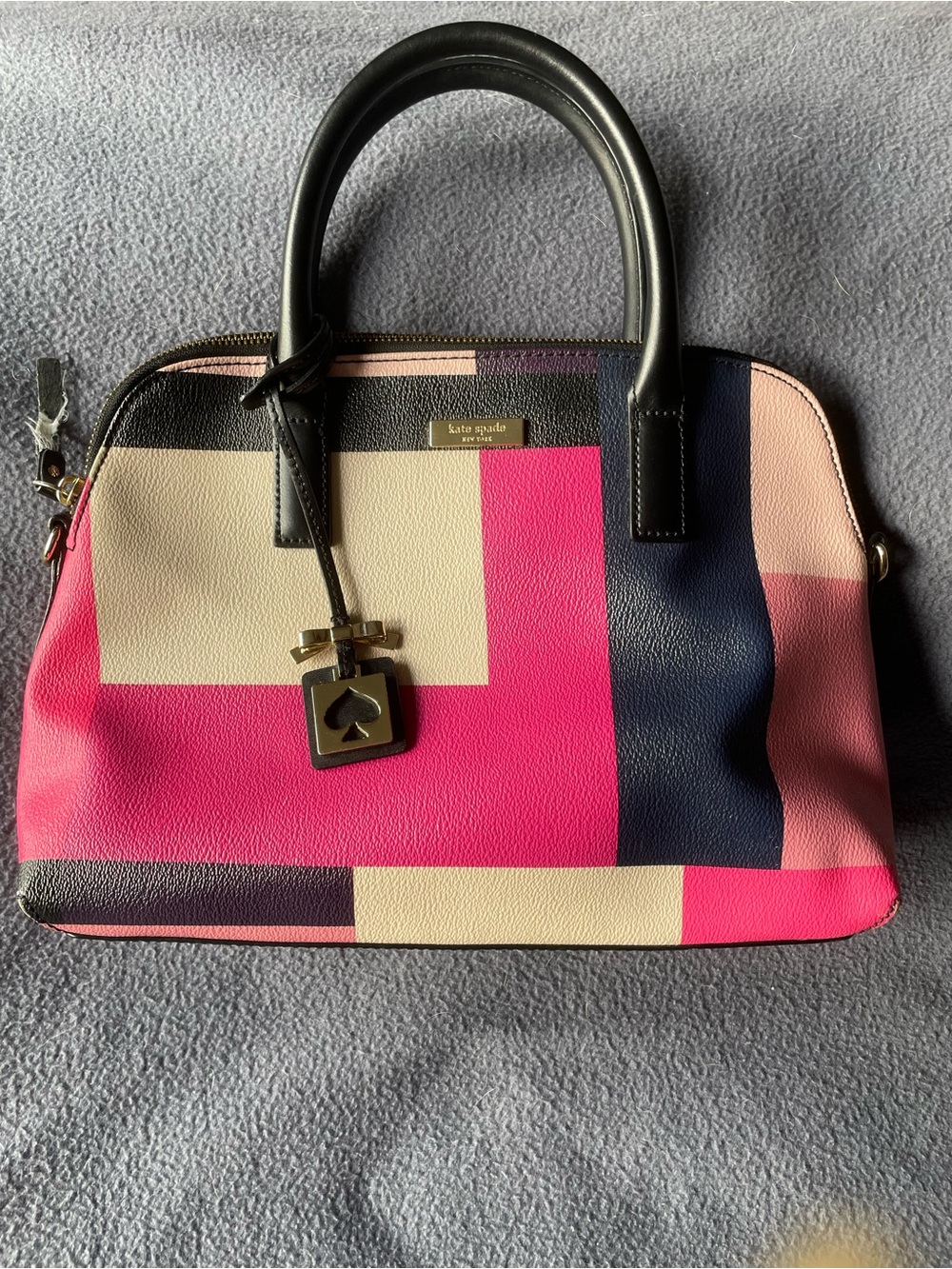 kate spade Colorblock Dome Satchel in Pink, Navy & Cream